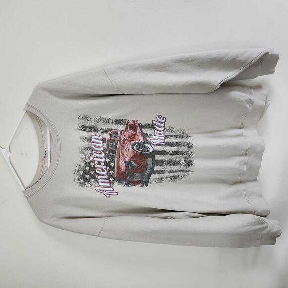 Crewneck Pullover Sweatshirt "American Made" Classic Car American Flag - Picture 1 of 3